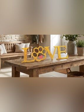 Hand Crafted Gold / Yellow
LOVE Paw Print Wall Art with Pink Heart